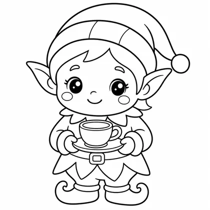 Dibujo de elfo con taza para colorear