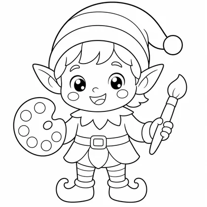 Dibujo de elfo con paleta y pincel para colorear