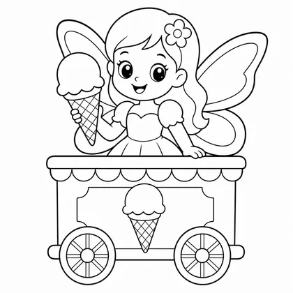 Dibujo de hada con carrito de helados para colorear