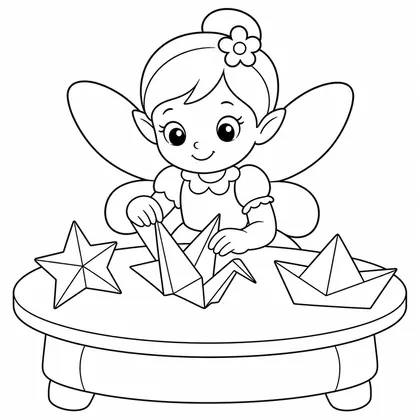 Dibujo de hada haciendo origami para colorear