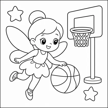 Dibujo de hada jugando al baloncesto para colorear