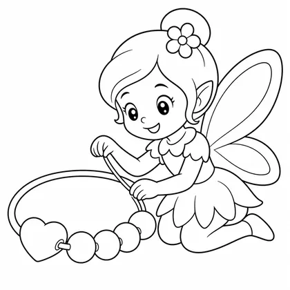 Dibujo de hada haciendo una pulsera para colorear
