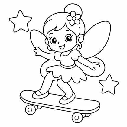 Dibujo de hada en monopatín para colorear