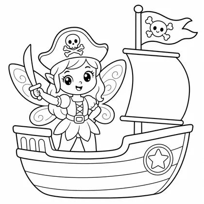 Dibujo de hada en barco pirata para colorear