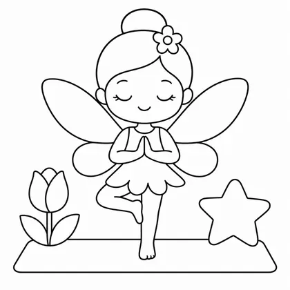 Dibujo de hada haciendo yoga para colorear