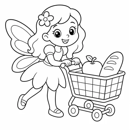 Dibujo de hada con carrito de compra para colorear