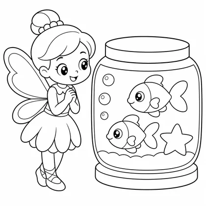 Dibujo de hada en el acuario para colorear