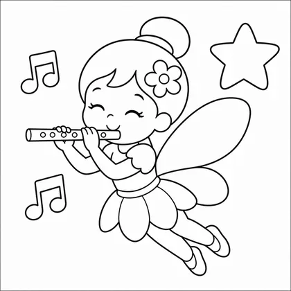 Dibujo de hada con flauta para colorear