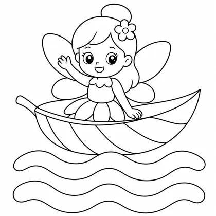 Dibujo de hada en bote de hoja para colorear