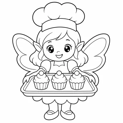 Dibujo de hada haciendo cupcakes para colorear