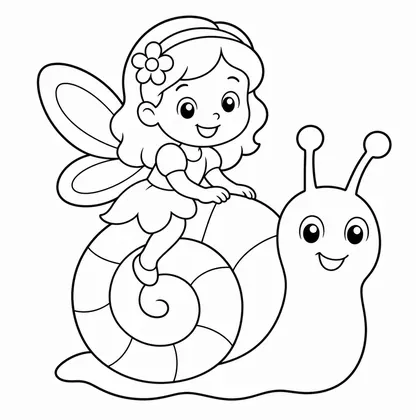 Dibujo de hada montando un caracol para colorear