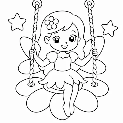 Dibujo de hada en columpio de flor para colorear