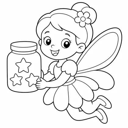 Dibujo de hada con tarro de estrellas para colorear