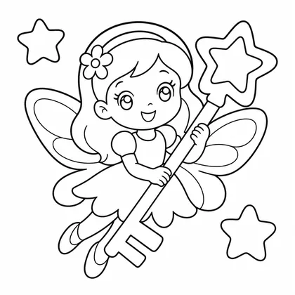 Dibujo de hada con llave magica para colorear