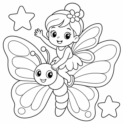 Dibujo de hada montando una mariposa para colorear