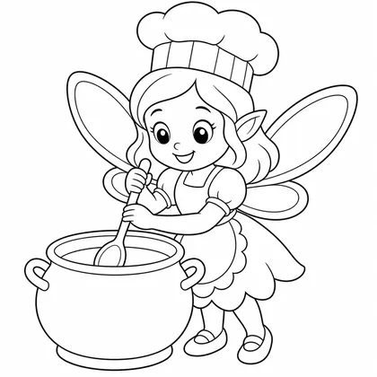 Dibujo de hada cocinando sopa para colorear