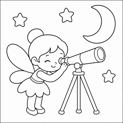 Dibujo de hada con telescopio para colorear