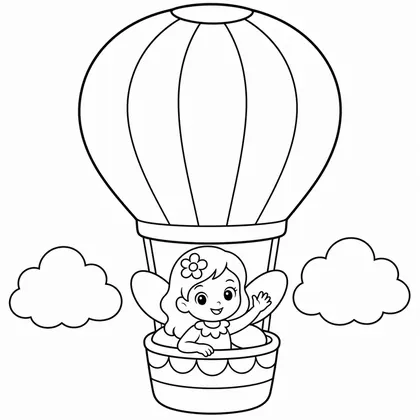 Dibujo de hada en globo aerostatico para colorear