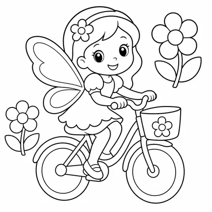 Dibujo de hada en bicicleta para colorear