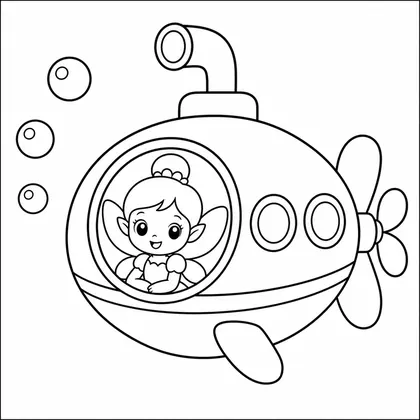 Dibujo de hada en submarino para colorear