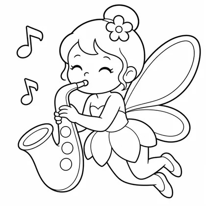 Dibujo de hada con saxofon para colorear