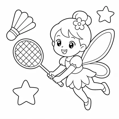 Dibujo de hada jugando al badminton para colorear