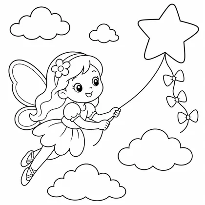 Dibujo de hada con cometa estrella para colorear