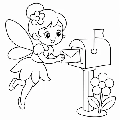 Dibujo de hada con buzon de cartas para colorear