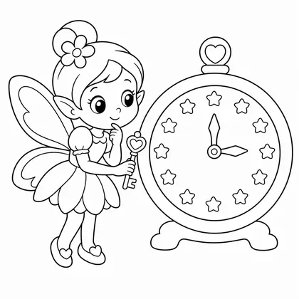 Dibujo de hada con reloj encantado para colorear