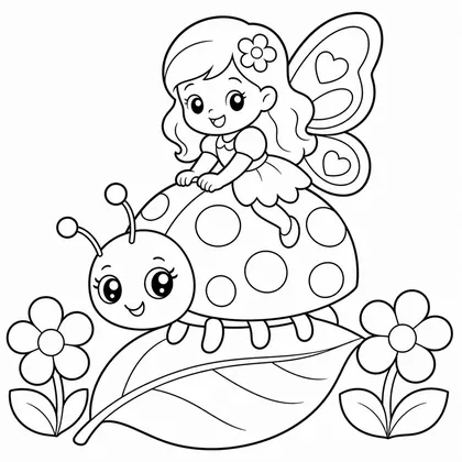 Dibujo de hada montando una mariquita para colorear