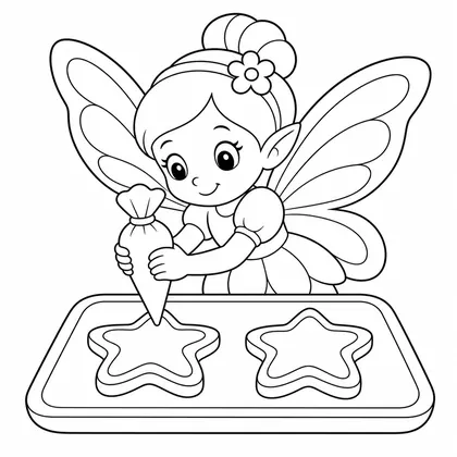 Dibujo de hada decorando galletas para colorear