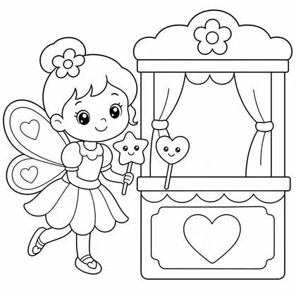 Dibujo de hada con teatro de marionetas para colorear
