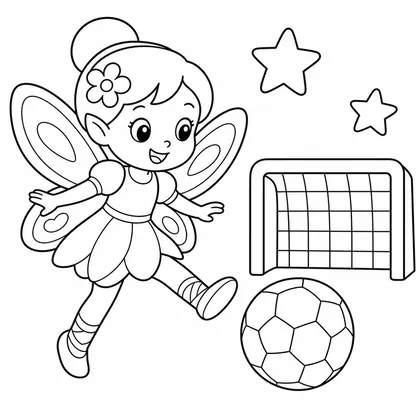 Dibujo de hada jugando al fútbol para colorear
