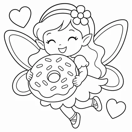Dibujo de hada con donut gigante para colorear