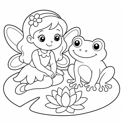 Dibujo de hada con rana amiga para colorear