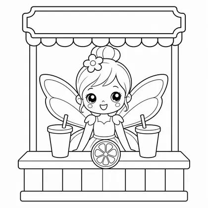 Dibujo de hada con puesto de limonada para colorear
