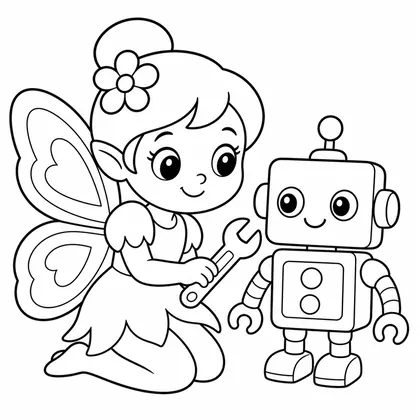 Dibujo de hada con robot de juguete para colorear