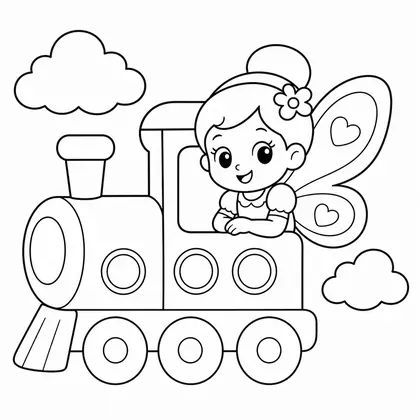 Dibujo de hada en tren para colorear