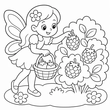 Dibujo de hada recogiendo bayas para colorear