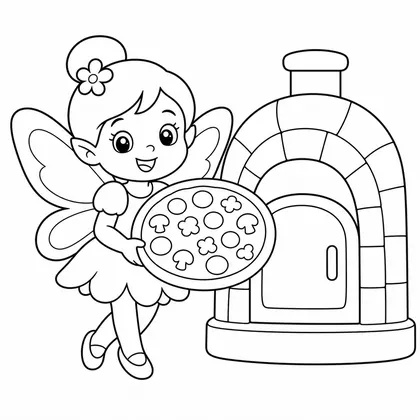 Dibujo de hada haciendo pizza para colorear