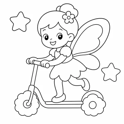 Dibujo de hada en patinete de nube para colorear