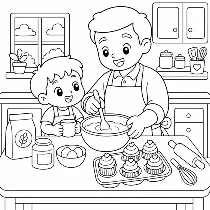 Dibujo de cupcakes con papá para colorear