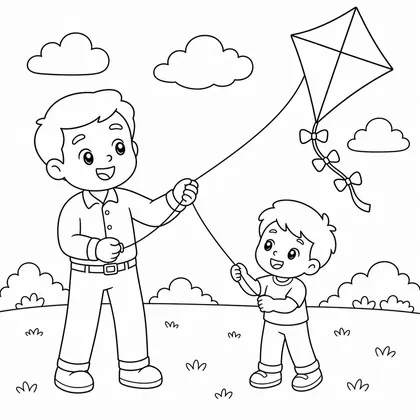 Dibujo de cometa con papá para colorear