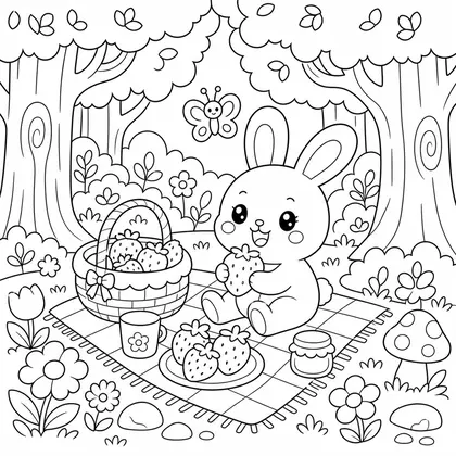 Dibujo de oso con cesta en el bosque para colorear