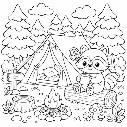 Dibujo de camping en el bosque para colorear