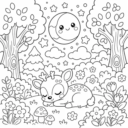Dibujo de ciervo bajo los árboles para colorear