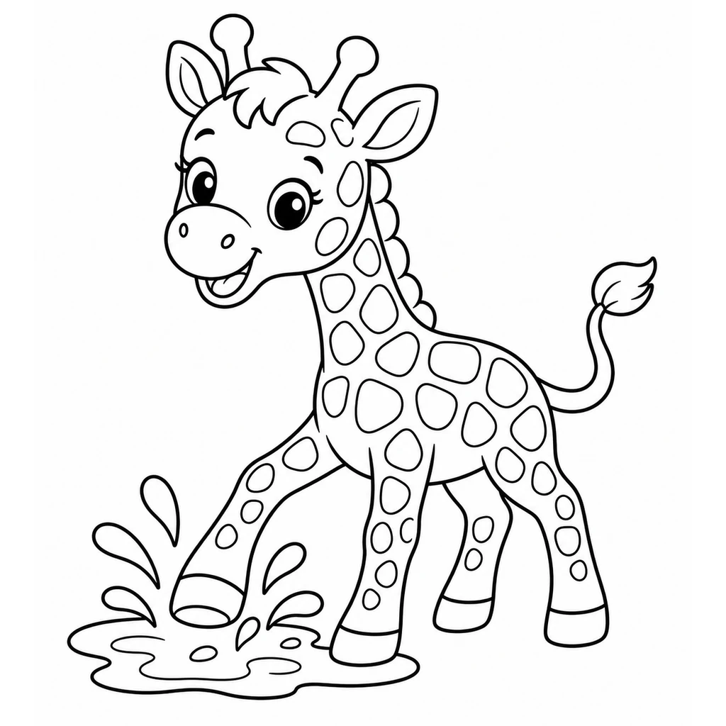 Coloriage : Girafe parmi les plantes