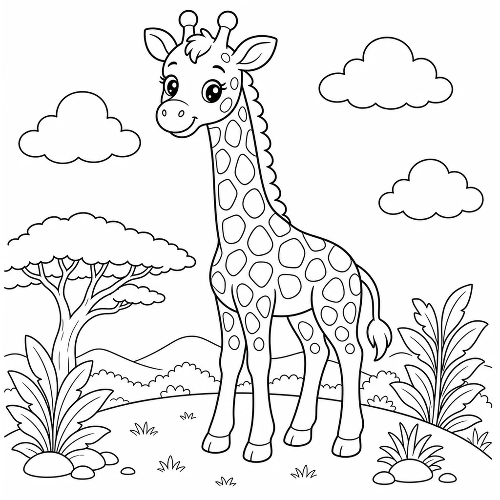 Coloriage : Girafe assise
