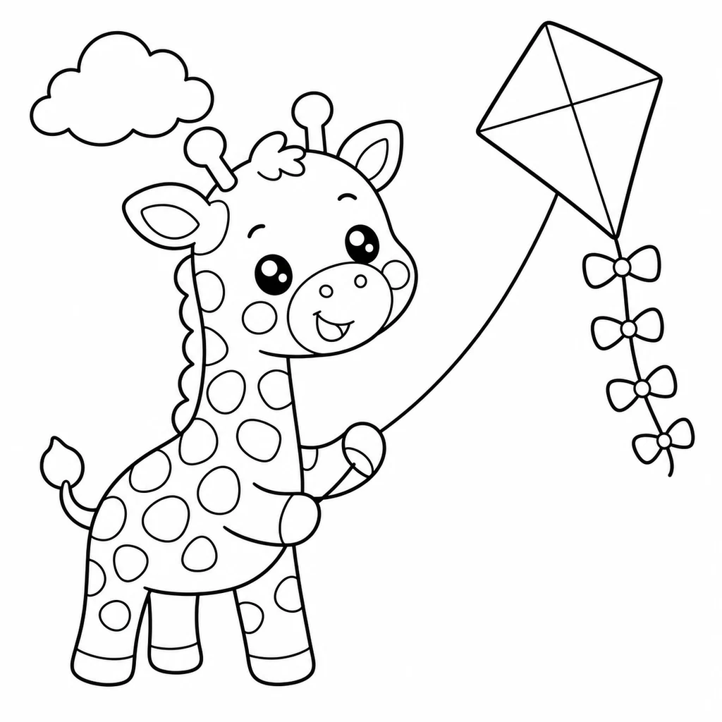 Coloriage : Girafe avec un cerf-volant