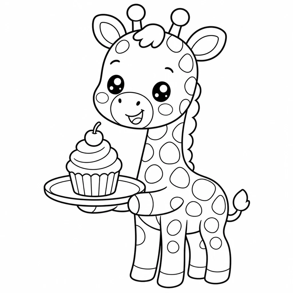 Coloriage : Girafe avec un cupcake